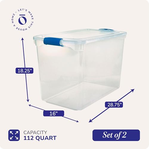 Clear Plastic Storage Bins w/ Latching Lid, 112 Qt, Blue Latch, 2 Pack - view 4