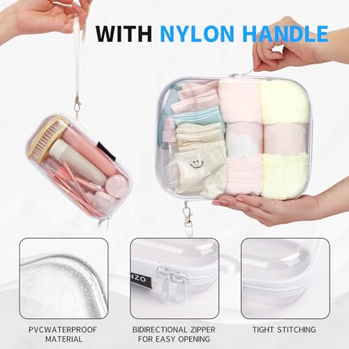 3 PCS Clear Hard Shell Zipper Case With Handle Strap，Clear Plastic Waterproof Cosmetic Makeup Bags Toiletry Pouches for Travel With Double Zipper，Kid's Toy Storage Organizer Bins Box - view 3