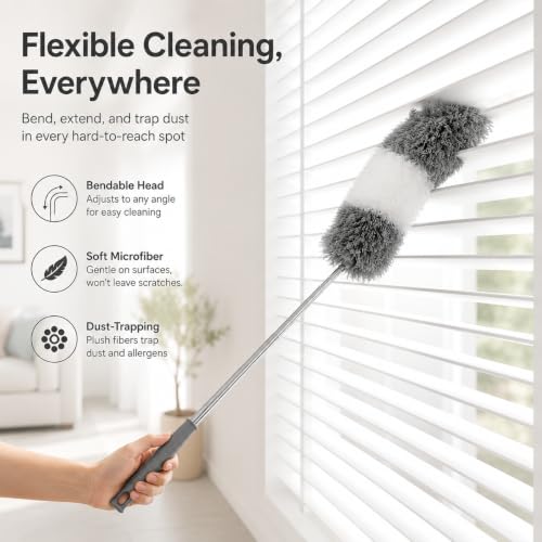 1 Pack Extendable Microfiber Duster, Long Dusting Wand for Ceilings, Gray - view 7