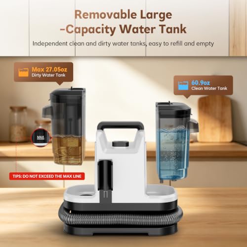 Portable Carpet Cleaner Machine, 21Kpa Handheld Upholstery Cleaner Machine with Self Cleaning und Large Tank, Deep Cleaning Shampooer for Furniture, Couch, Rug, Car, Pet Stains, White - view 3