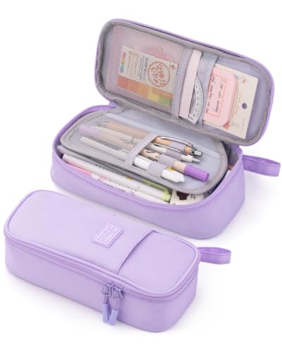 Durable Pen Pencil Case Big Storage Pen Pouch Bag for School Supplies Office College Teen Girls Adults, Purple