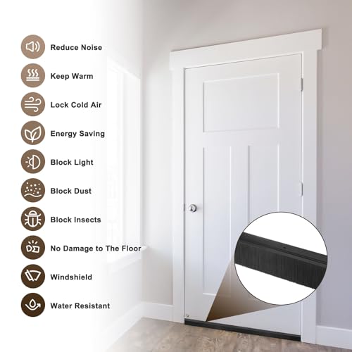 2Pack Door Sweep - 39" Door Bottom Brush Heavy Duty Seal Draft Stopper Aluminum Base with 30mm Brush, Adhesive/Screw Installation for Interior/Exterior/Garage/Sliding Doors, Black - view 6