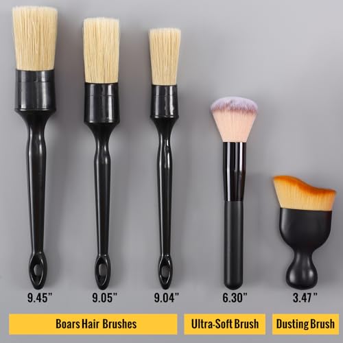 6PCS Car Detailing Brush Set, Ultra Soft Boars Hair Detail Brushes, Automotive Cleaning Brush Kit for Wheels, Air Vent, Leather Seats, Vehicles Auto Exterior Interior Detailing Brushes Tool - view 2