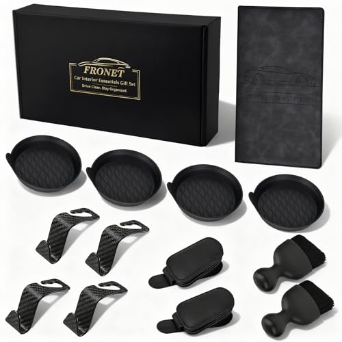 Car Accessories Gift Set for New Drivers, 13PCS Everyday Car Essentials Kit with Registration Insurance Holder, Cup Holder Coasters, Headrest Hooks & Cleaning Brushes for Men & Women