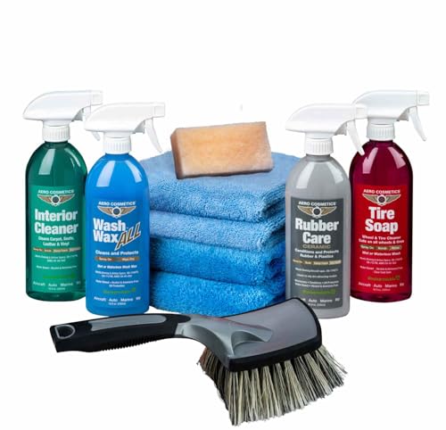 Complete Car Care Kit - Wash Wax ALL, Interior Cleaner, Tire Soap, Rubber Conditioner, Aircraft Grade & Quality for your Car, Boat & RV
