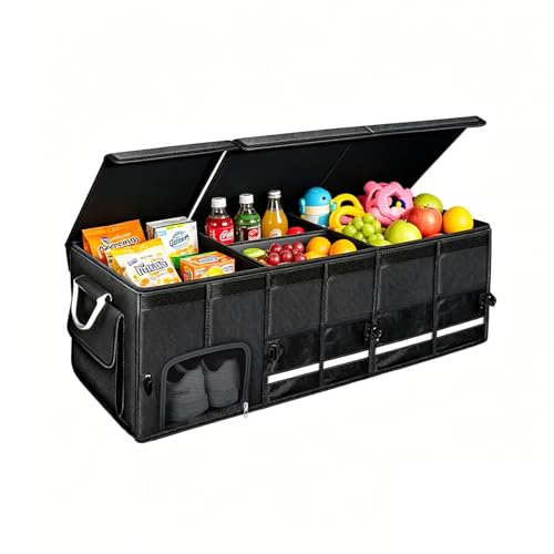 Car trunk organizer, Collapsible Multi-Compartments Car trunk Organizer with Shoes Storage Space, Reflective Strip, Perfect for Car & SUV (34.5 * 13.8 * 11.8 INCH)