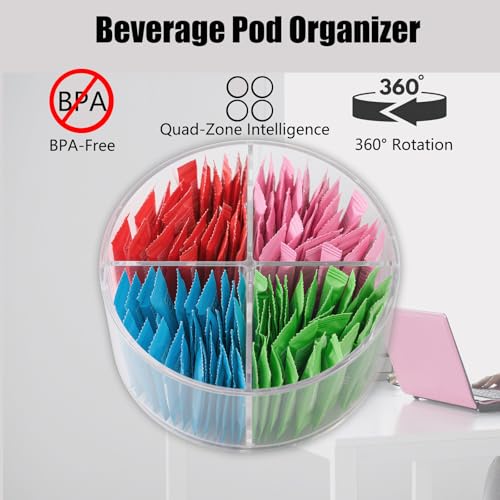 360° Spinning Drink Packet Organizer, Clear BPA-Free Plastic 4-Section Clear Storage for Coffee, Sugar & Drink Mixes | Stackable Kitchen & Pantry Container - view 4
