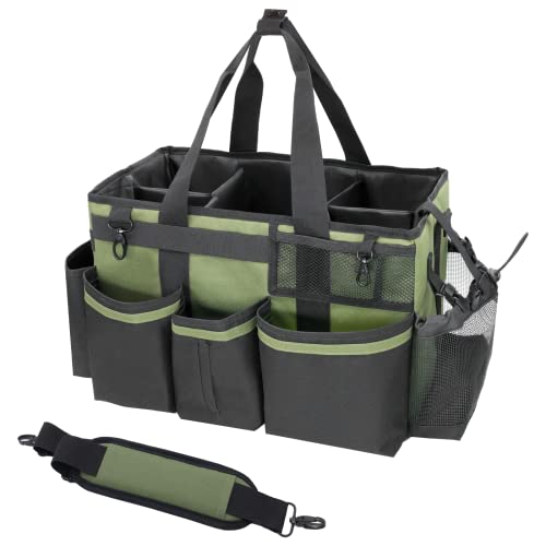 Wearable Cleaning Caddy Organizer with Handle & Shoulder Straps for Housekeepers, Under Sink & Car Cleaning Tool Organizer Bag with 4 Foldable Dividers (Green)