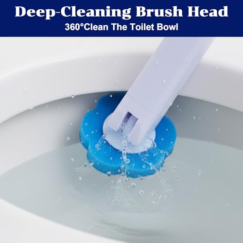 2 Pack Disposable Toilet Brush and Holder Set, Extended Handle Toilet Bowl Cleaner Wand with 48 Refills Replacement Heads Pads Bathroom Maintenance Bathtub Stick Cleaning System Starter Kit - view 3