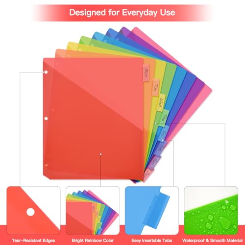 8-Tab Insertable Binder Dividers with Double Pockets - Translucent Plastic Page Separators for 3 Ring Binder, Front & Back Storage, Durable Poly, Letter Size, Rainbow Colors, 2-Pack - view 4