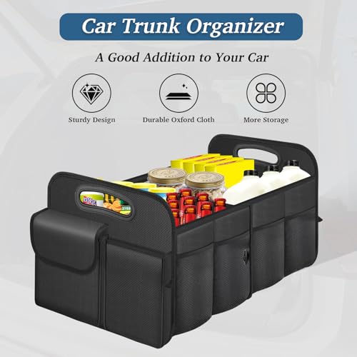 Trunk Organizer, Collapsible Waterproof car Trunk Organizer for SUVs & Sedans, Car Storage Organizers with Reinforced Handles, Car Accessories for Women and Men, 2 Compartments, 52L, Black - view 2
