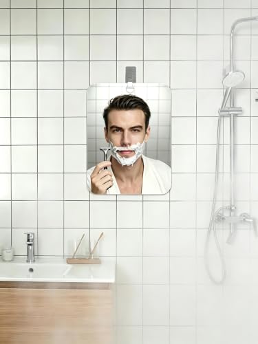 Shower Mirror for Shaving,(1 Pcs 11.2x8.2 Inch) Shaving Mirror Holder NO-Drilling Waterproof, Small Wall Mounted Bathroom Accessories Camping Hanging Men - view 6