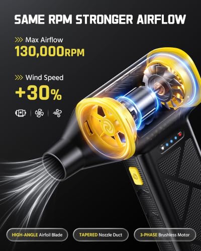 Compressed Air Duster, 130000RPM Ultra-Powerful Electric Air Duster, 3-Speed Cordless Turbo Air Blower, Rechargeable Dust Cleaner for Car Detailing, Keyboard, PC, Home & Outdoor - view 3