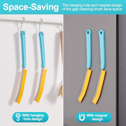 4 Pack Crevice Cleaning Brush, Turquoise Hard Bristle Grout Brush, House Cleaning Supplies, Magnetic Gap Cleaning Brush for Kitchen, Bathroom, Window, Toilet, Multifunctional Cleaning Tools - view 2