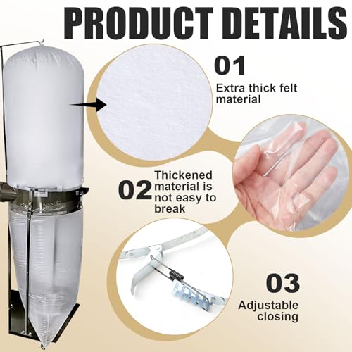 8 Pcs Dust Collector Bags and Band Clamps Set, Filter Replacement Bag, Fit for Dust Collector Woodworking with Diameters from 18-7/8" to 19-27/64" (3.5mil) - view 3