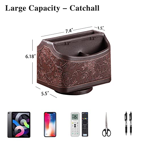 Antique Leather Remote Control Holder, 360 Degree Spinning Desk TV Remote Caddy/Box, Bedside Table Organizer for Controller, Media, Calculator, Mobile Phone and Pen Storage - view 4