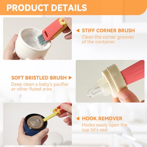 3 in 1 Cup Lid Gap Cleaning Brush Set, Multifunctional Bottle Cleaning Brush, Cup Lid Gap Cleaner, Home Kitchen Crevice Brush Tools(Multicolor) - view 4