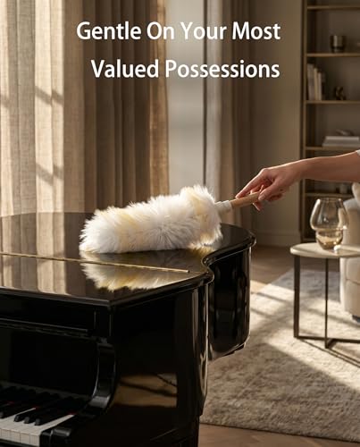 2Ft Pure Lambswool Duster with Solid Wood Handle, Non-Scratch Dusting Wand with Natural Lanolin for Cleaning Ceiling Fans, Window Blinds, Keyboards and Dashboards (Gradient Yellow, 2Ft) - view 4