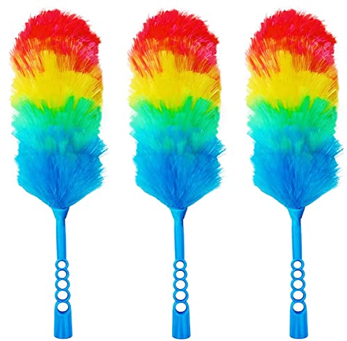 3 Pack Upgrade 19” Rainbow Static Feather Duster with Beandable and Washable Head - More Fibers Bigger Head Less Loss of Fiber