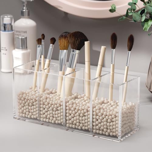 Acrylic Pen Holder 4 Compartments, Clear Desk Pencil Organizer Cup - view 4