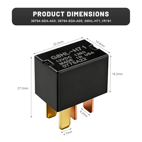 2 PCS Car AC Relay, G8HL-H71 AC & Starter Relays Assembly Replaces 39794-SDA-A03 39794-SDA-A05, 12V 4 Pin Power Relays Replacement Compatible with Accord Civic Element CR-Z - view 2
