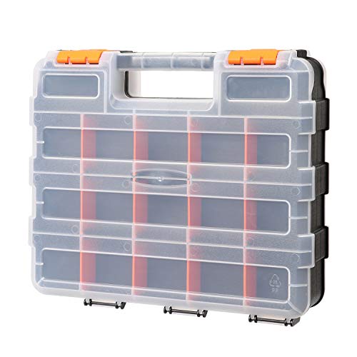 Double Side Tools Organizer, Customizable Removable Plastic Dividers, Hardware Box Storage, Excellent for Screws,Nuts,Small Parts, 34-Compartment, Black/Orange,12.6"L x 10.6"W x 3.2"H - view 2