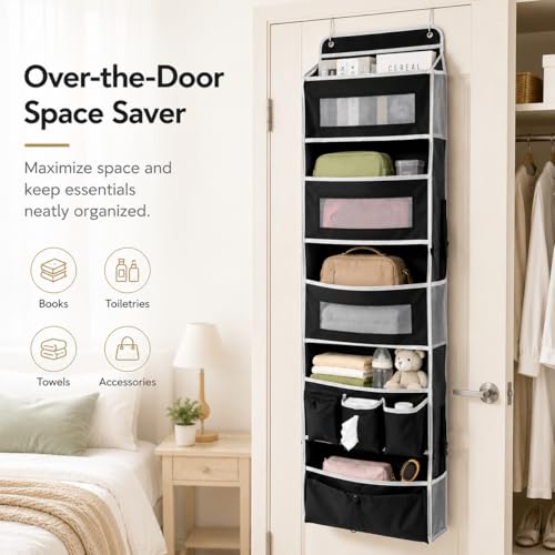 Over Door Hanging Organizer, 5 Pockets, 50 lbs Capacity, Black - view 2