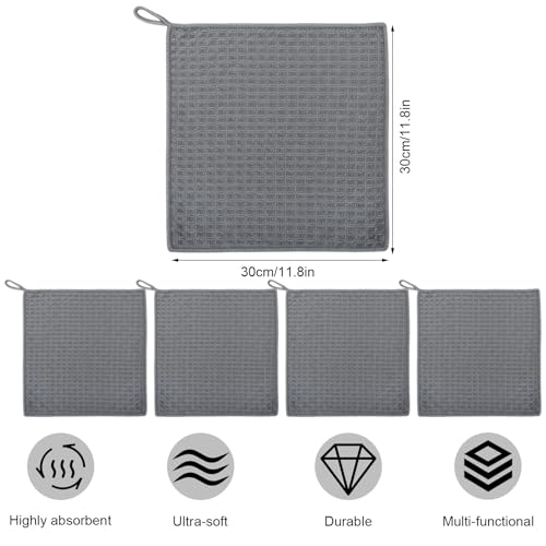 4 Pcs Barista Towels Barista Microfiber Cloths Professional Cleaning Towels Coffee Machine Accessories for Steam Wands, Countertops And Milk Frothers, Coffee Bar Essentials, Dark Gray(12”x12”) - view 2