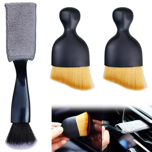 3 Pack Car Interior Detail Dust Brush, Microfiber Duster Brush, Feather Duster, Car Interior Detailing Brush, Cleaning Duster for Car Interior, Air Vents, Computer, Keyboard