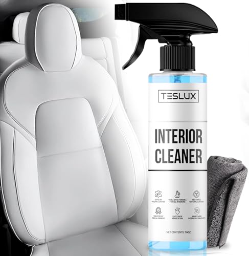 Interior Cleaner For Tesla White & Black Vegan Leather - Stain Remover - Solution for Complete Interior Cleaning - Ideal for Seats, Doors, Console, Dash - Accessories For Tesla Model 3, Y, S, X