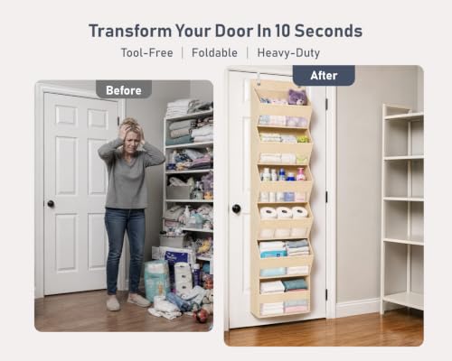 Over the Door Organizer, 6-Shelf Hanging Organizer, Beige, 1 Pack - view 5