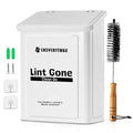 Magnetic Lint Bin for Laundry Room with Dryer Lint Brush - Slim Wall Mounted Trash Can with Lid - Modern Farmhouse Storage Organizer & Debris Collector - Space-Saving White Metal Holder