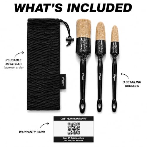 Car Detailing Brush Set for Interior or Exterior | 3-Pack | Ultra Soft Boars Hair Bristles - view 5
