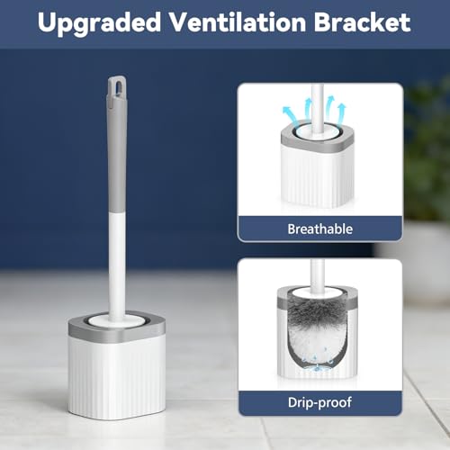 Toilet Brush, 2 Pack Compact Toilet Bowl Brush and Holder Set with Nylon Bristles Toilet Cleaner Brush Hidden Toilet Scrubber Brush for Bathroom Cleaning, Grey & White - view 5