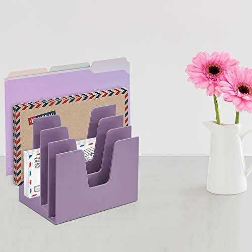 5 Section Incline File Sorter Organizer, Desktop Mail Holder Purple - view 3