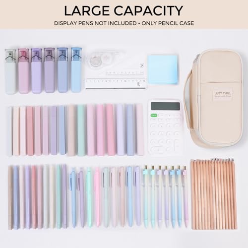 Beige Pencil Case for Girls & Boys – Large Capacity Zippered Pencil Pouch with Multi-Compartment, Aesthetic Pencil Bag for School & Office Supplies - view 4