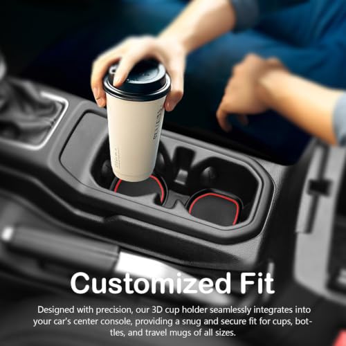 Auto Cup Holder Inserts Coaster Fit for 2018-2023 Wrangler JL JLU 2020-2023 Gladiator Accessories JT Cup Mat Pad Interior Decoration(Red Trim, 4-pcs kit, for deep Rear Cup Holders) - view 2
