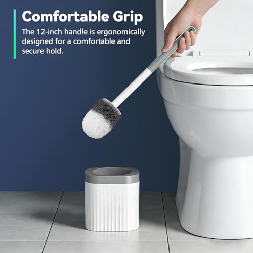 Toilet Brush, 2 Pack Compact Toilet Bowl Brush and Holder Set with Nylon Bristles Toilet Cleaner Brush Hidden Toilet Scrubber Brush for Bathroom Cleaning, Grey & White - view 4