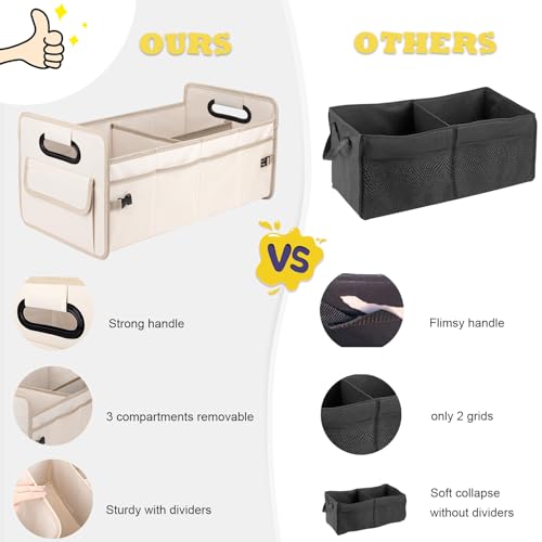 Car Trunk Organizer, Car Organizers and Storage Collapsible Multi Compartment Container Box, Adjustable Car Accessories for SUV Sedan Truck, Standard Size, Beige - view 4