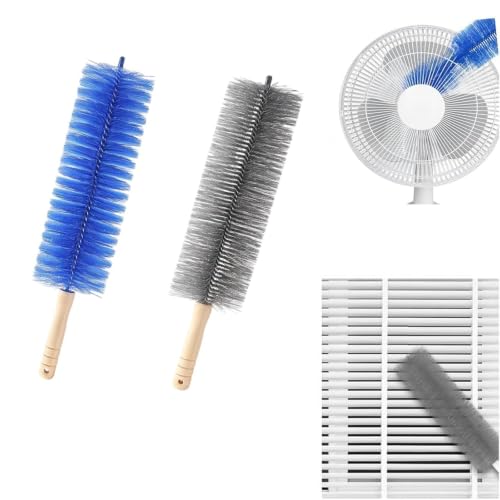 Fan Cleaning Brush, Microfiber Duster for Electric Fan and Blind, Reusable Cobweb Dust Collector, Non-Disassembly Cleaning (Blue, Grey, 2PCS)