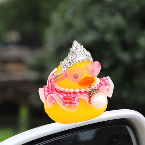 Car Rubber Duck Decoration Cute Princess Car Accessories Car Ducks for Dashboard with Crown Skirt Dress Love Heart Sunglasses Necklace - view 5