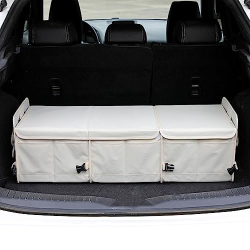 Car Trunk Organizer with Lid Storage Collapsible Multi Compartment Adjustable Straps for SUV, Truck, Sedan(Beige) XL - view 3