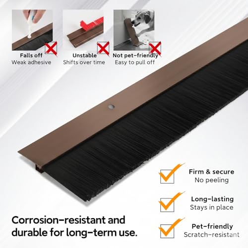 4 Sets Garage Door Brush Seal, 3" W x 39.37" L, Brown - view 3