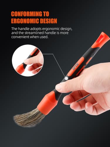 Car Detailing Brush Set, 5 Pack Soft Boar Hair Auto Detail Brush Kit with Elbow for Automotive Elegant Surface Interior Exterior Dashboard Emblems Panels Engine Bay Wheels Air Vent Seat Leather - view 4