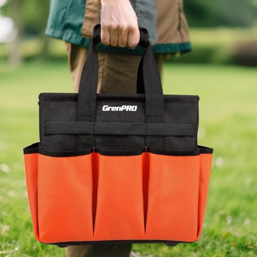 Garden Tool Bag, 10 Pockets, Adjustable Shoulder Strap, Orange - view 6