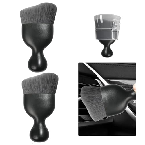 2 PCS Car Detailing Brush, Curved Soft Bristles Auto Removal Dust Collectors, Universal Vehicle Dashboard, Air Conditioner Vents etc Interior Cleaning Tool Accessories (Gray)