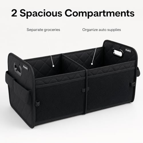 Car Organizer Caddy Oxford Quilted Trunk Organizer, Waterproof Storage Tote with Handles for Front Seat, Backseat, SUV, Truck, Van, Black - view 6