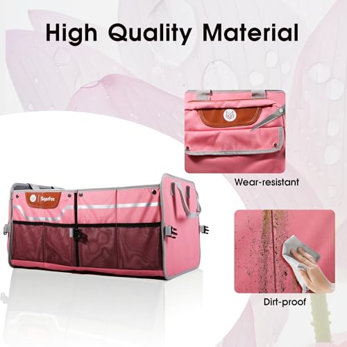 Car Trunk Organizer for SUV, 70L Heavy Duty Waterproof Trunk Organizer, Foldable Vehicle Organizer with Anti-Slip Base, 24”x13.8”x11.8”, Pink-M003 - view 3