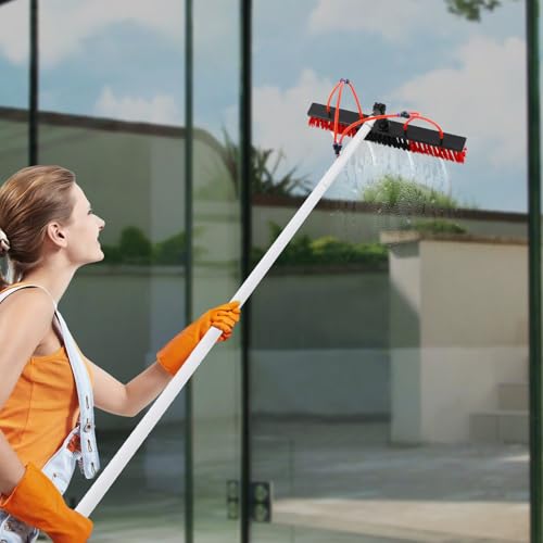 30 FT Telescopic Water Fed Pole and Long Brush w/65 ft Water Hose, Cleaning System for Tall Window Glass Door Car Solar Panel, Washing Equipment Tool Extension Pole Water Spray Washer