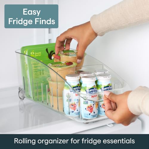 RollOut Fridge Drawer 6", BPA-Free Clear Rolling Refrigerator Organizer Bin with Adjustable Dividers and Handles for Produce, Food, Meal and Snack Storage - view 2